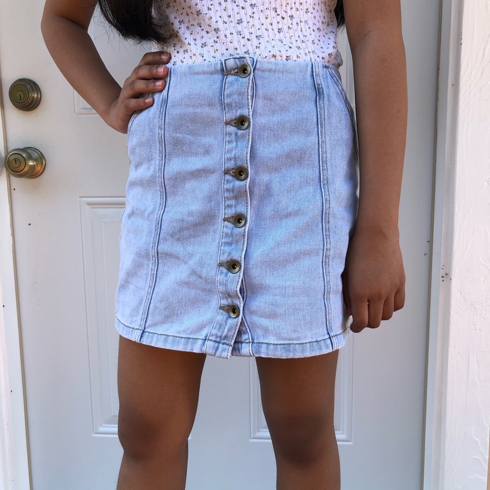 Denim Button Down Mini Skirt - Picture 3 of 6